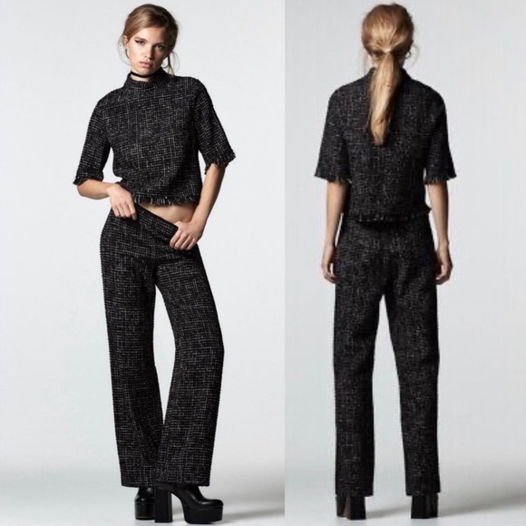 Zara Women’s Textured Wide Leg Pants - Picture 2 of 12